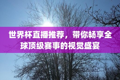 世界杯直播推荐，带你畅享全球顶级赛事的视觉盛宴